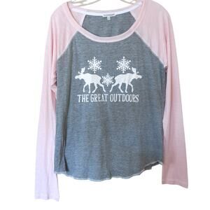 PJ SALVAGE Pajama Top "Great Outdoors" Size M Winter Christmas Reindeer Warm